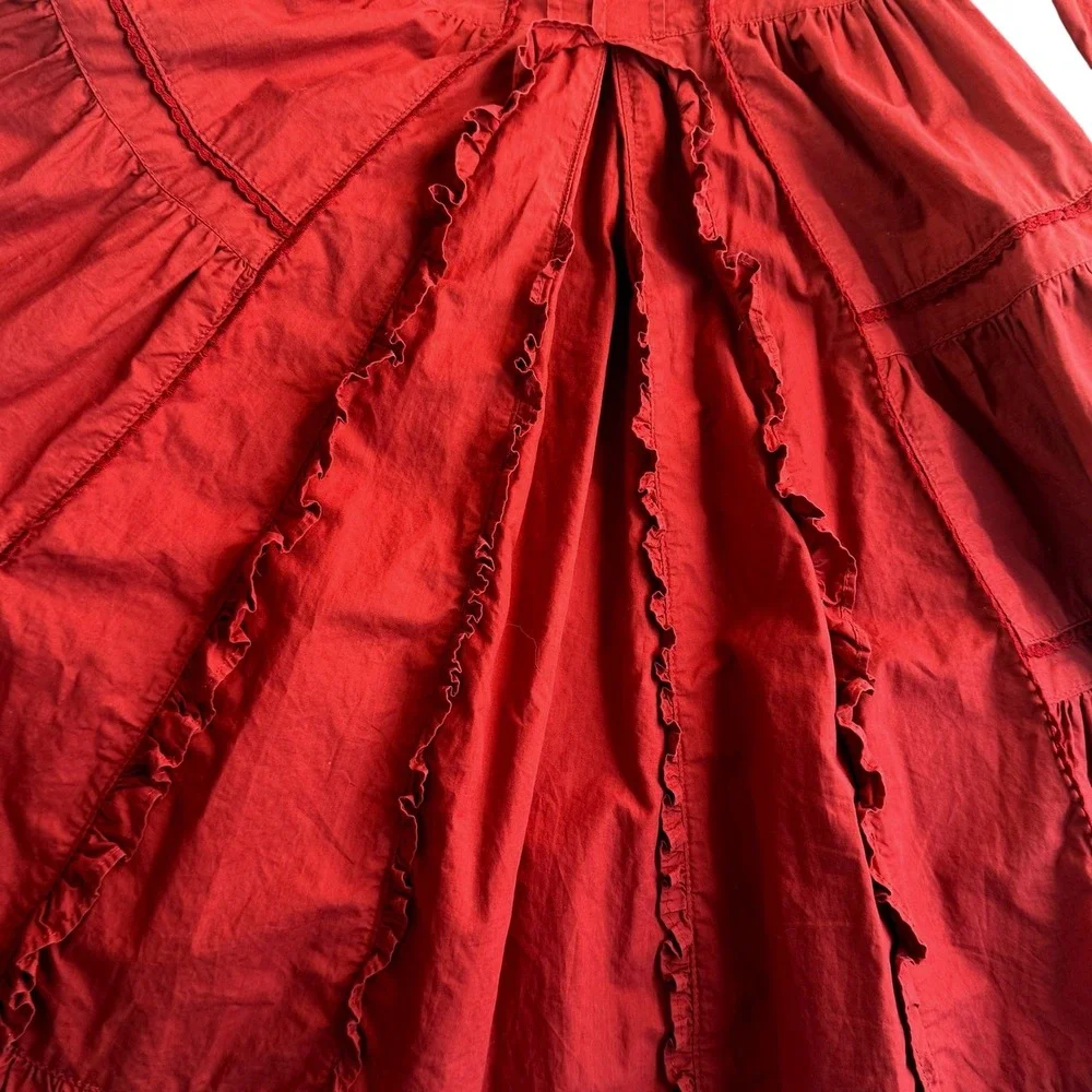 Jottum Childs Dress Size 4 Deep Red Long Sleeve Tiered Ruffle High Neck Cotton